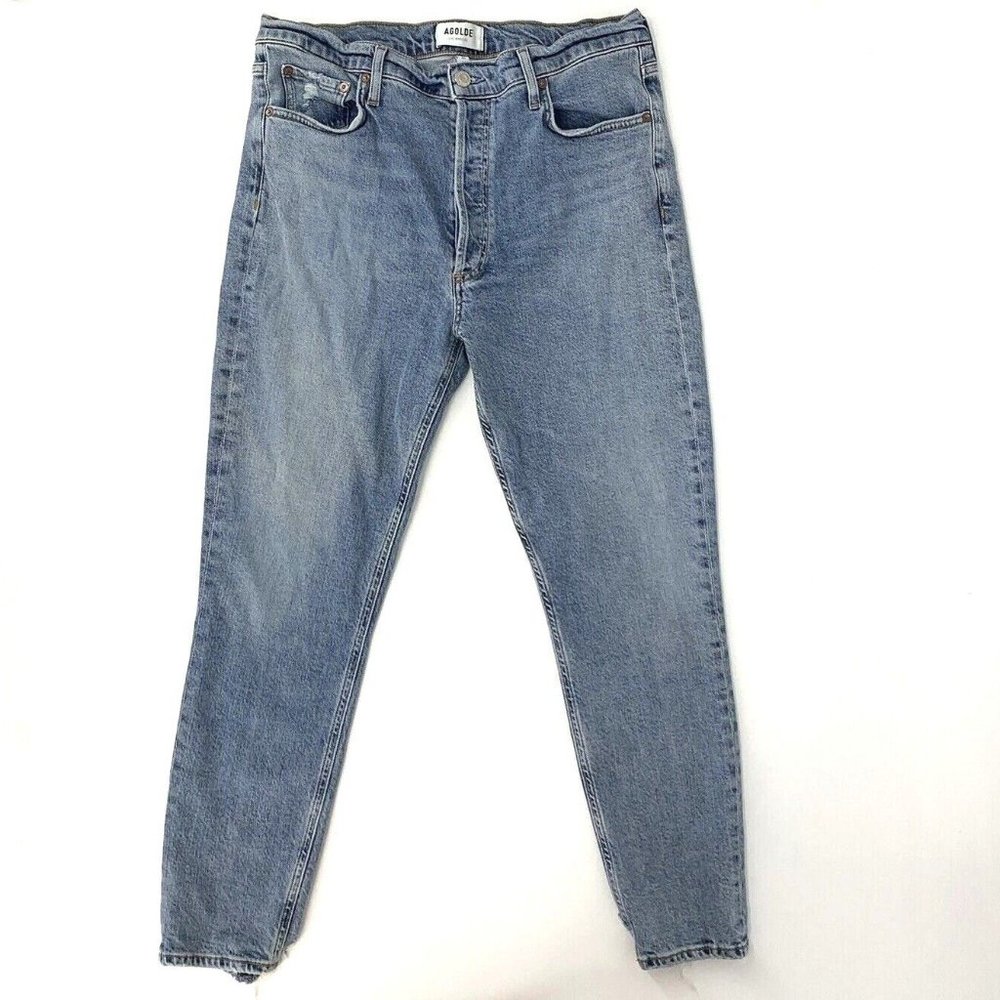 AGOLDE The Nico Size 31 High‎ Rise Jeans Light Wash Frayed Back Hem